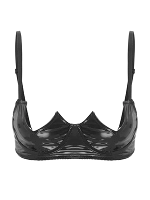 YiZYiF Women's PVC Leather Push Up Shelf Bra