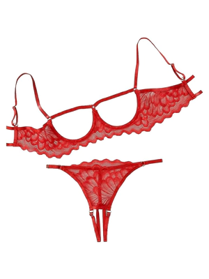 Lilosy Sexy Underwire Floral Lace Sheer Lingerie Set