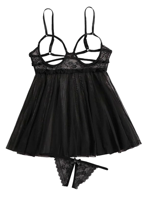 SweatyRocks Women's Contrast Lace Cut Out Mesh Lingerie