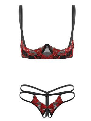 iiniim Women's Embroidery Lace Lingerie Set Push up Shelf Bra