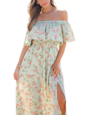 CUPSHE Ditsy‑Floral Ruffle Maxi