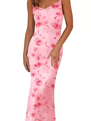 PRETTYGARDEN Floral Spaghetti‑Strap Maxi