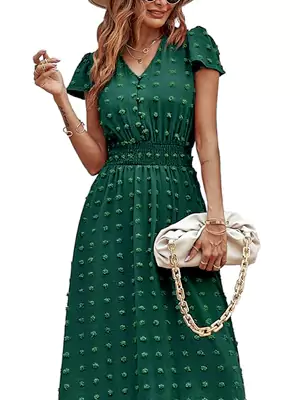PRETTYGARDEN V‑Neck Bell‑Sleeve Tiered Maxi