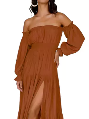 ZESICA Off‑Shoulder Tiered Maxi