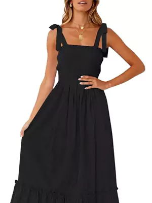 ZESICA Spaghetti‑Strap Solid Ruffle Maxi