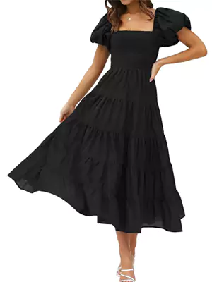 ZESICA Square‑Neck Puff‑Sleeve Maxi