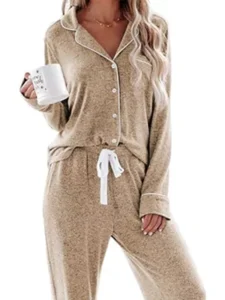 Aamikast Women's Pajama Sets Long Sleeve Button Down Sleepwear Nightwear Soft Pjs Lounge Sets