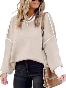 ETCYY Womens Oversized Sweaters Fall 2025 Fashion Clothes Trendy Batwing Sleeve Colorblock Striped Knit Pullover Tops