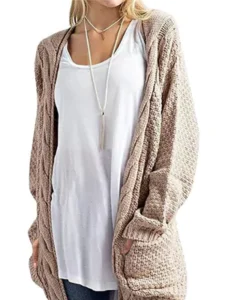 GRECERELLE Women's Loose Open Front Long Sleeve Chunky Knit Cable Cardigans Sweater with Pockets