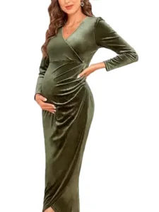 AISWI Velvet Long-Sleeve Maternity Cocktail Dress