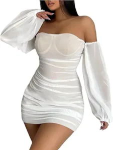 Floerns Lantern-Sleeve Mesh Cocktail Mini