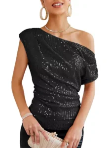 GRACE KARIN One-Shoulder Sequin Wrap Mini